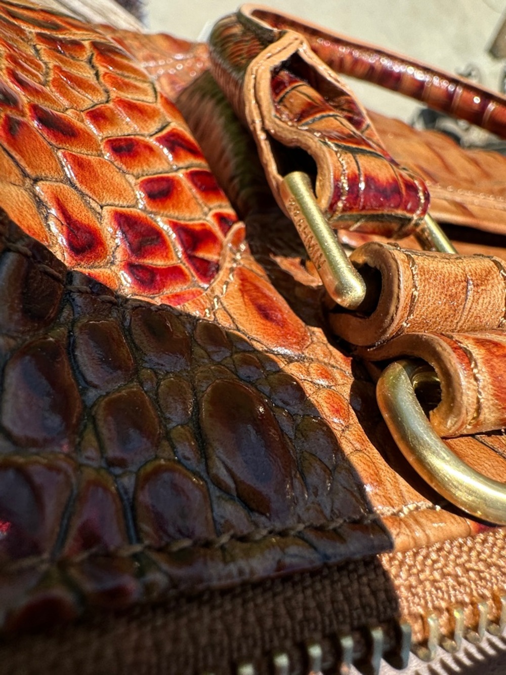 Brahmin Melbourne Faye Toasted Almond  Croc-Embossed Leather Satchel - Picture 5 of 12